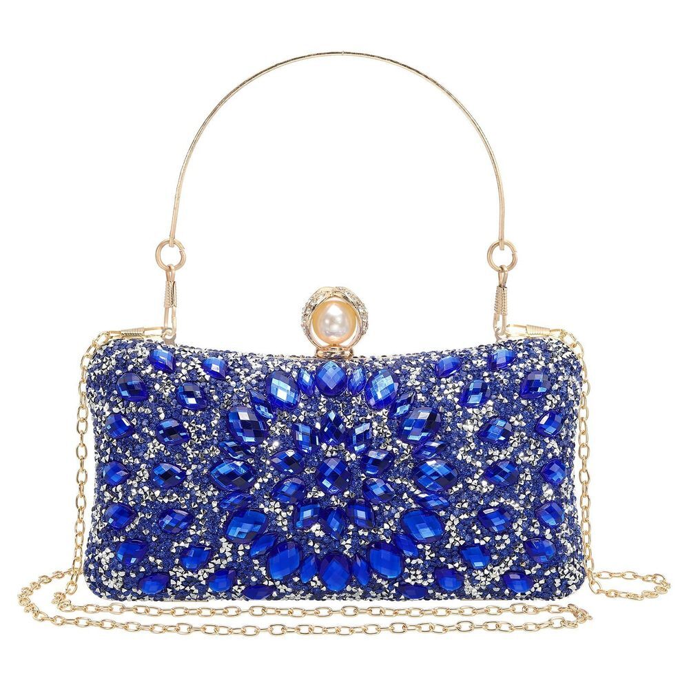 Uxcell Sparkly Crystal Rhinestone Evening Clutch (Blue)